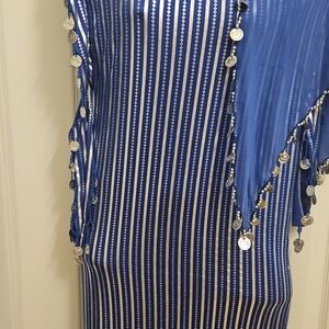 Blue Striped Dress with Coin Accents. Dress for Baladi Danse